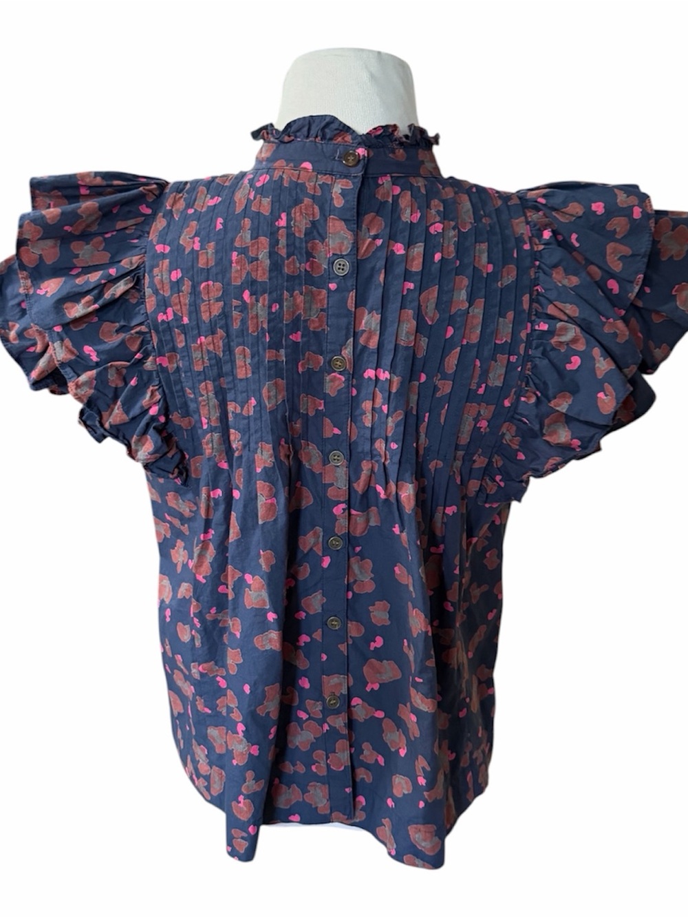 Oliphant Women's navy Pintuck Ruffle Blouse XS bohemian boho-chic feminine - Picture 5 of 9